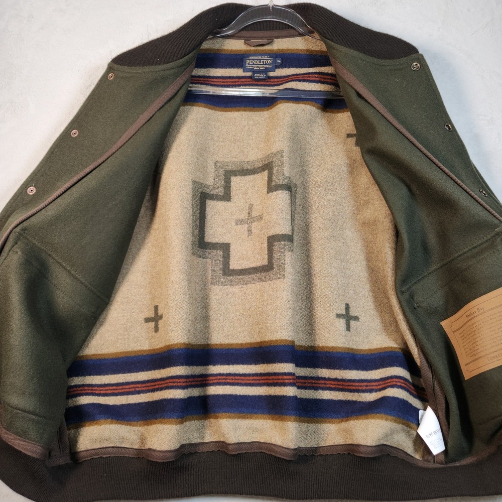 Pendleton Bomber Jacket Men XL Green Wool Southwestern Graphic Snap Front - Picture 14 of 16